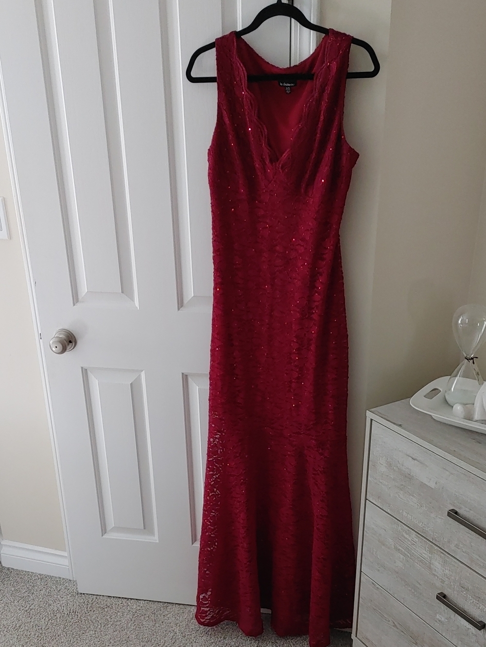 le chateau Red Beaded Sleeveless Maxi Dress